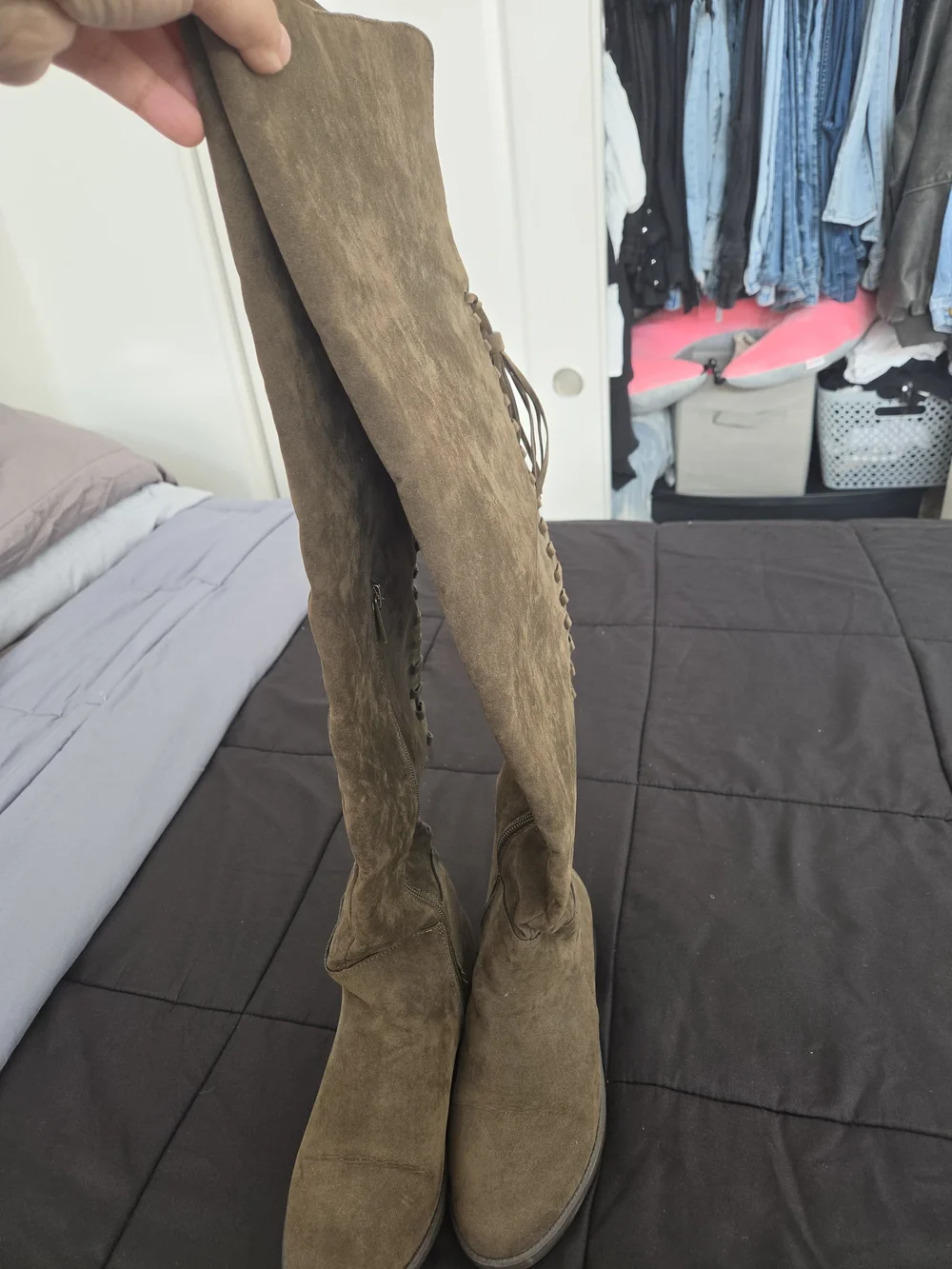 Women's Over-the-Knee Suede Boots in Olive Green
